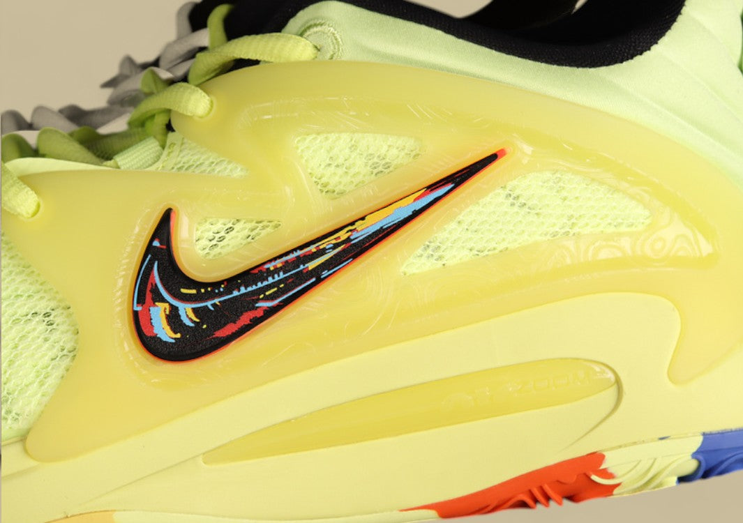 Nike KD Basketball Shoes Bright Volt Upper with Multi-Color Outsole and Vibrant Graphic Swoosh