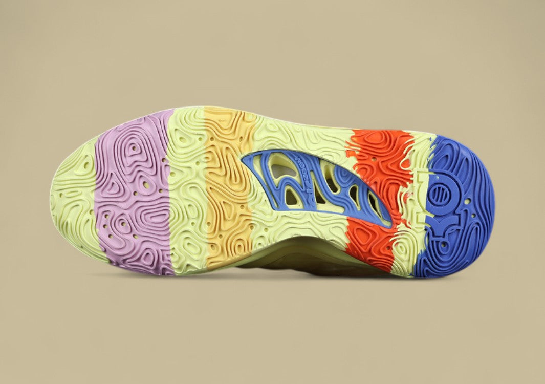 Nike KD Basketball Shoes Bright Volt Upper with Multi-Color Outsole and Vibrant Graphic Swoosh