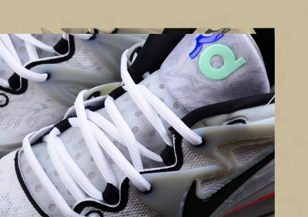 Nike KD Basketball Shoes Clean White Knit Upper with Black Swoosh and Frosted Support Cage