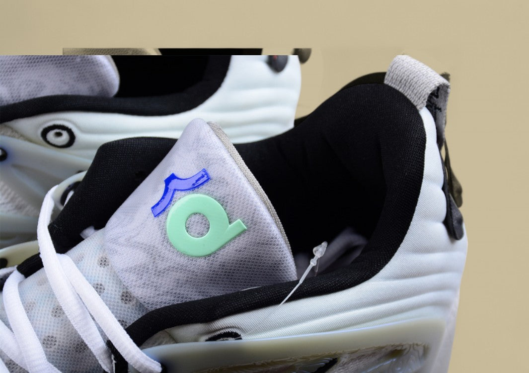 Nike KD Basketball Shoes Clean White Knit Upper with Black Swoosh and Frosted Support Cage