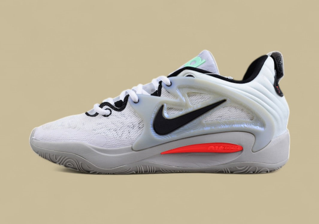 Nike KD Basketball Shoes Clean White Knit Upper with Black Swoosh and Frosted Support Cage