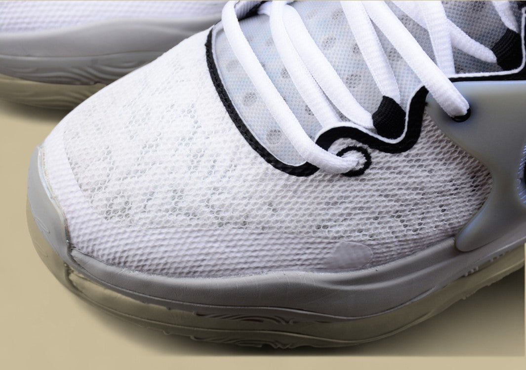 Nike KD Basketball Shoes Clean White Knit Upper with Black Swoosh and Frosted Support Cage