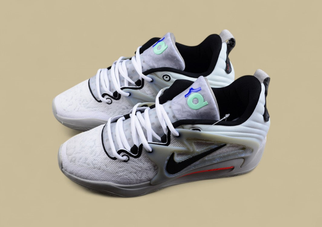 Nike KD Basketball Shoes Clean White Knit Upper with Black Swoosh and Frosted Support Cage
