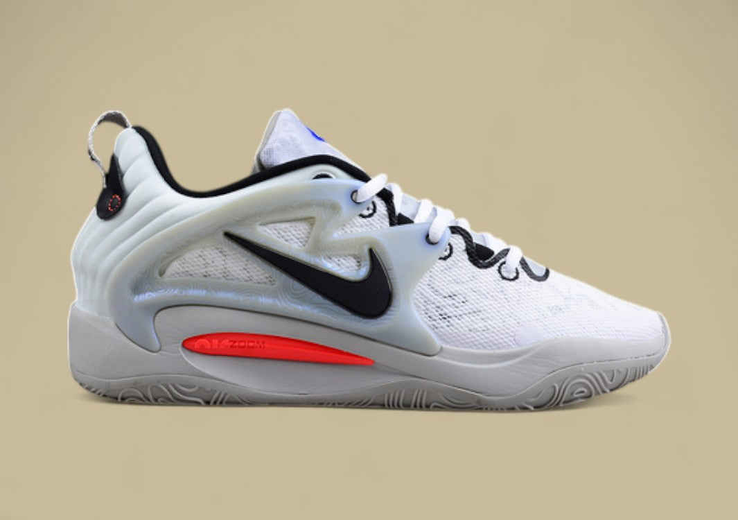 Nike KD Basketball Shoes Clean White Knit Upper with Black Swoosh and Frosted Support Cage