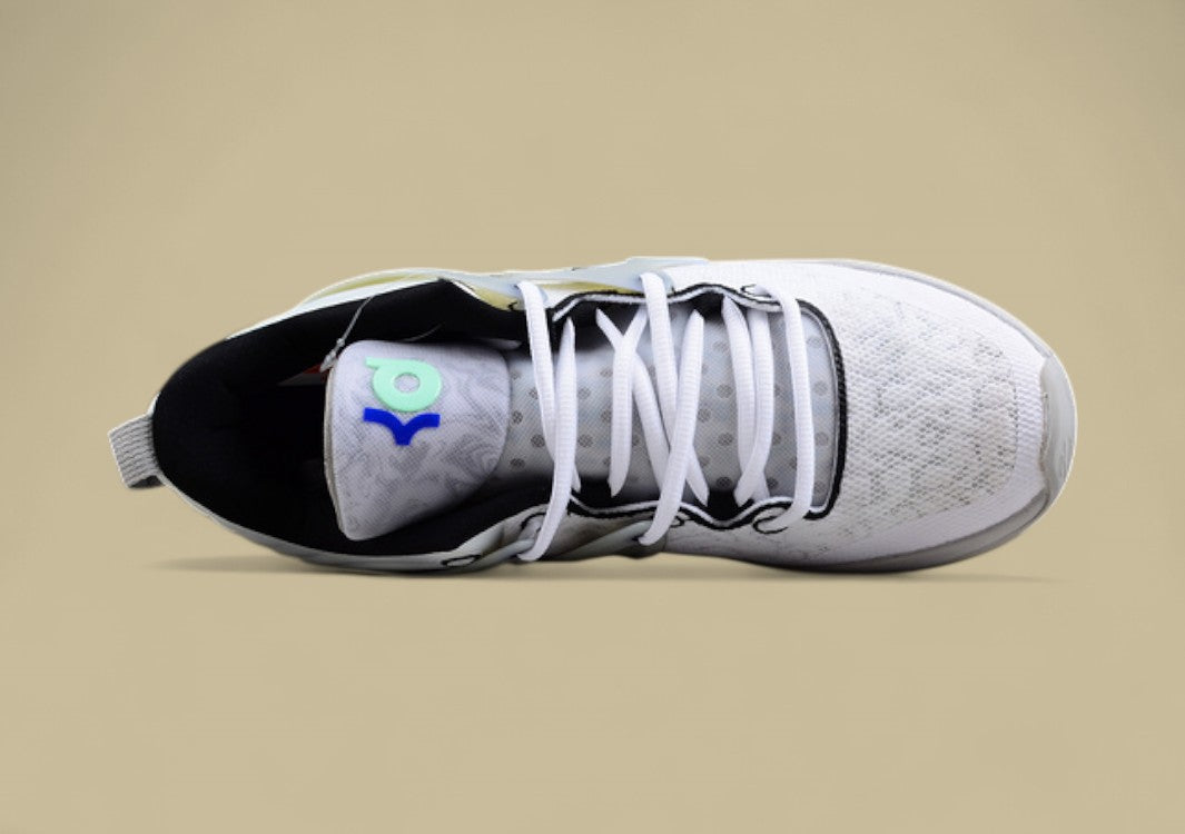 Nike KD Basketball Shoes Clean White Knit Upper with Black Swoosh and Frosted Support Cage