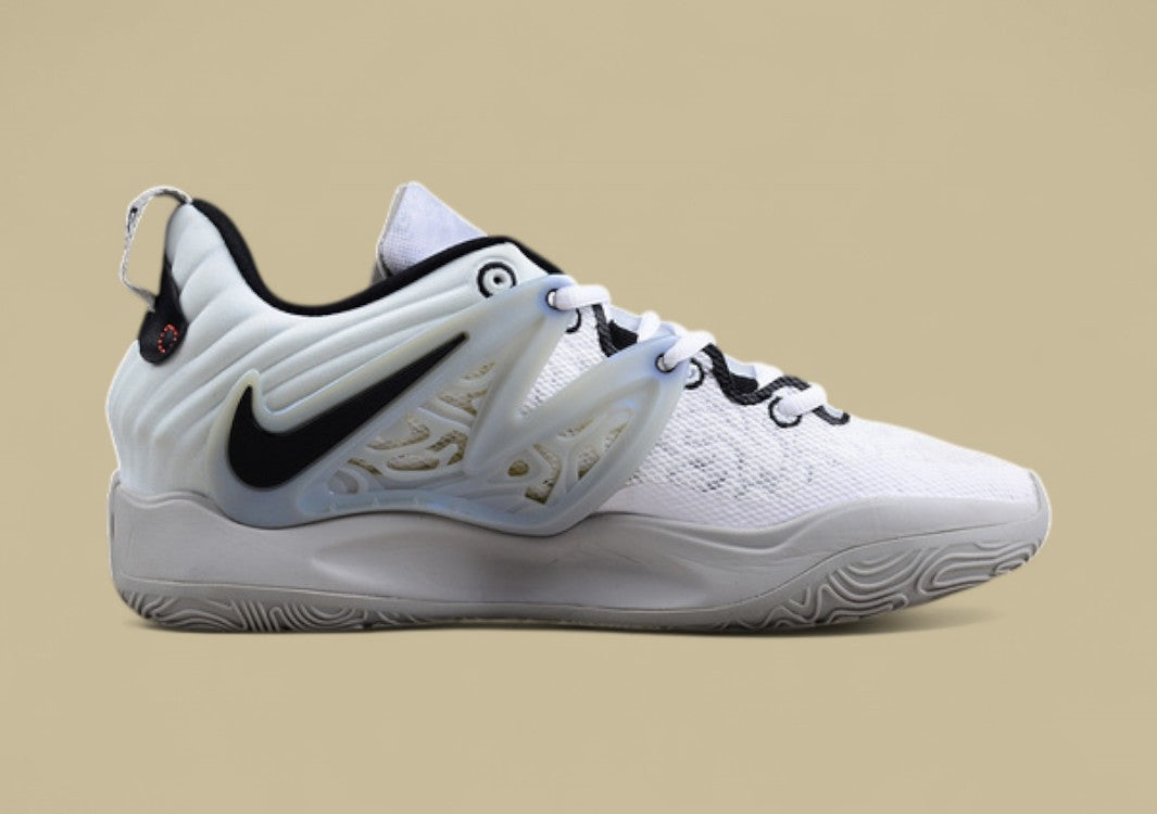 Nike KD Basketball Shoes Clean White Knit Upper with Black Swoosh and Frosted Support Cage