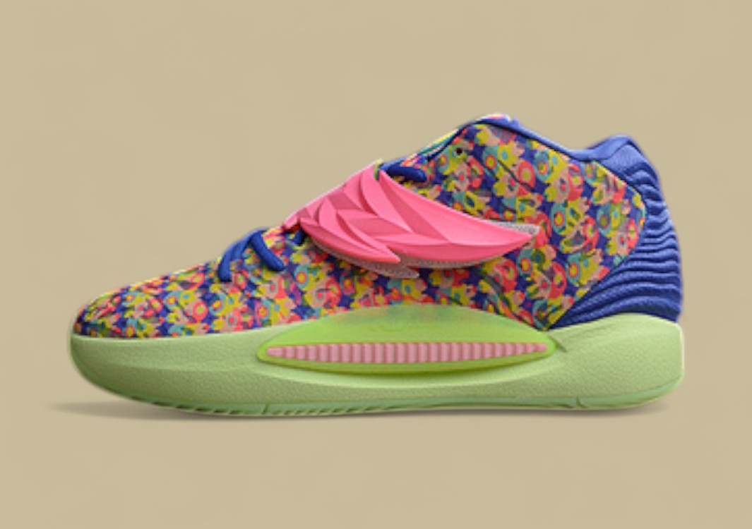 Nike KD Basketball Shoes Colorful Floral Print Upper with Neon Green Sole and Pink Strap