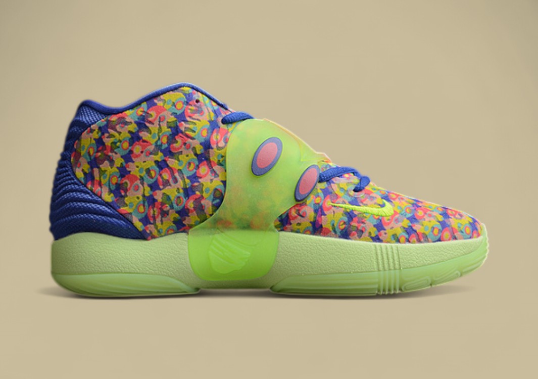 Nike KD Basketball Shoes Colorful Floral Print Upper with Neon Green Sole and Pink Strap