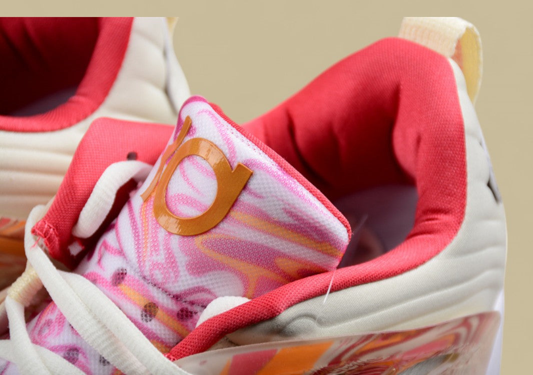 Nike KD Basketball Shoes Cream Upper with Peach, Pink & Yellow Marble Accents & Sole