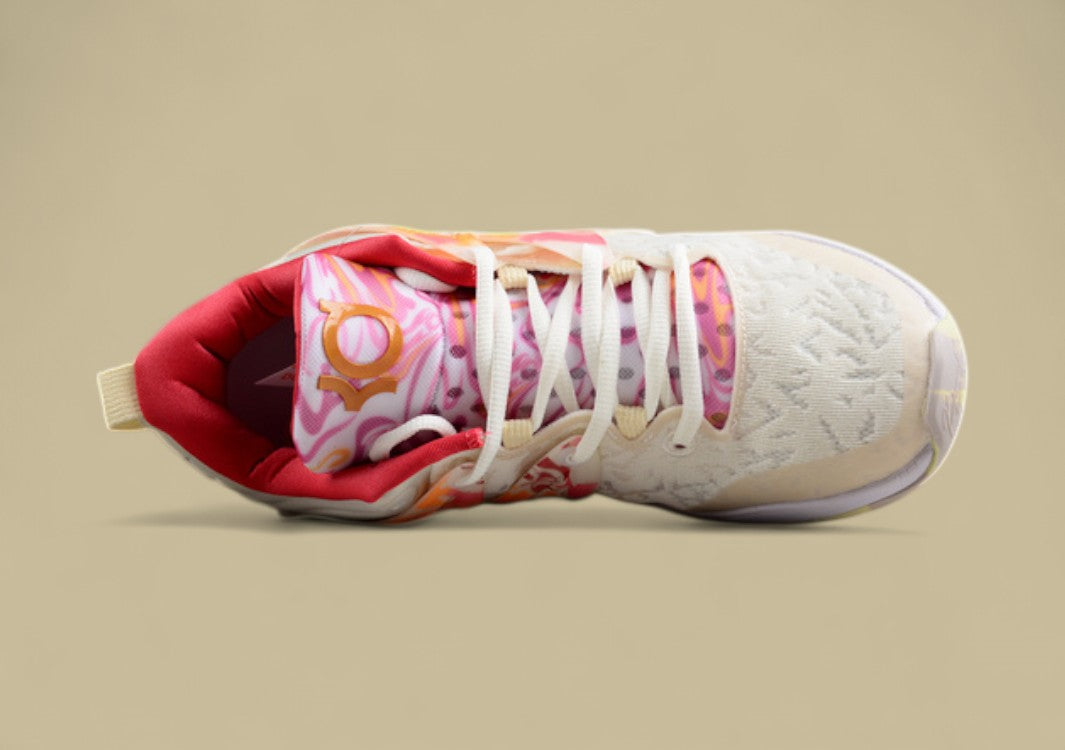 Nike KD Basketball Shoes Cream Upper with Peach, Pink & Yellow Marble Accents & Sole
