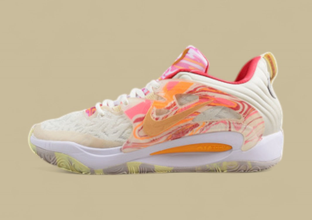 Nike KD Basketball Shoes Cream Upper with Peach, Pink & Yellow Marble Accents & Sole