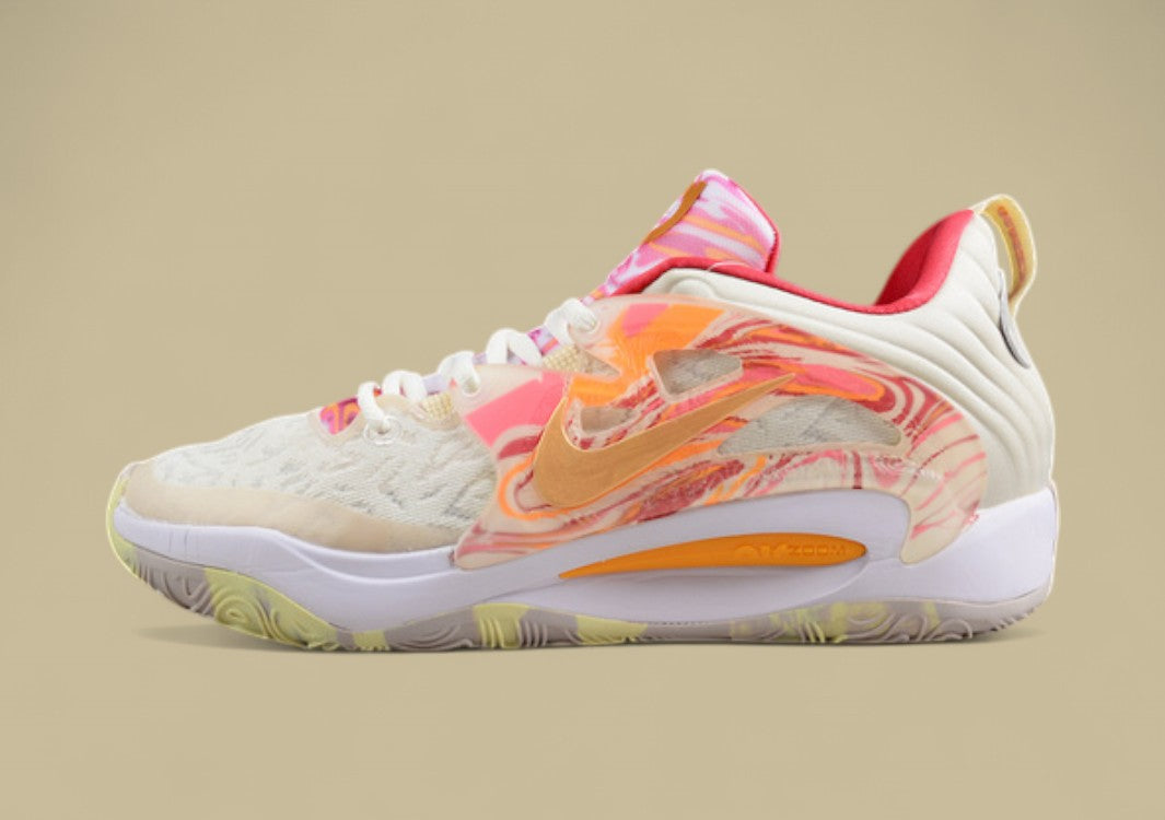 Nike KD Basketball Shoes Cream Upper with Peach, Pink & Yellow Marble Accents & Sole