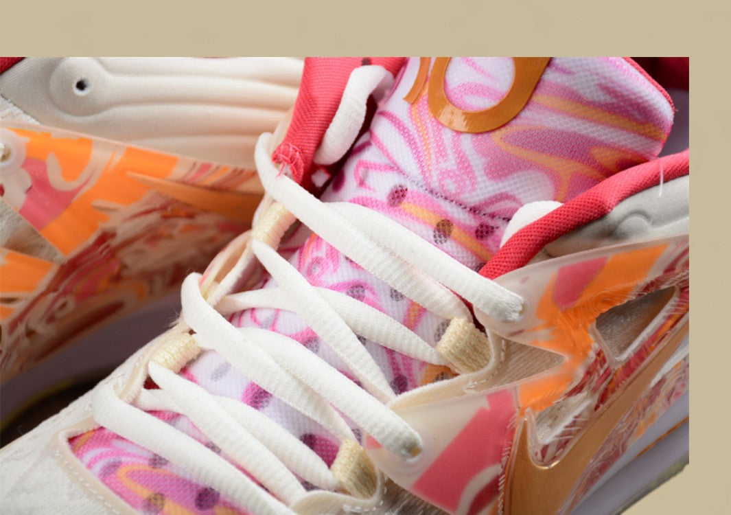 Nike KD Basketball Shoes Cream Upper with Peach, Pink & Yellow Marble Accents & Sole