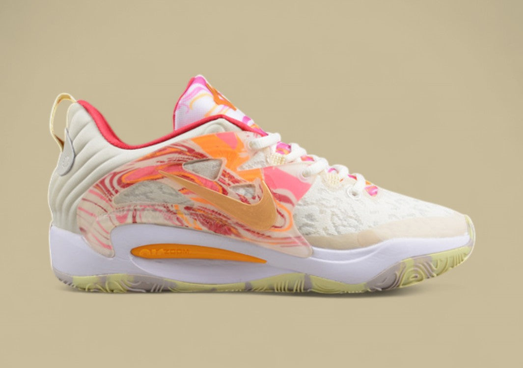 Nike KD Basketball Shoes Cream Upper with Peach, Pink & Yellow Marble Accents & Sole