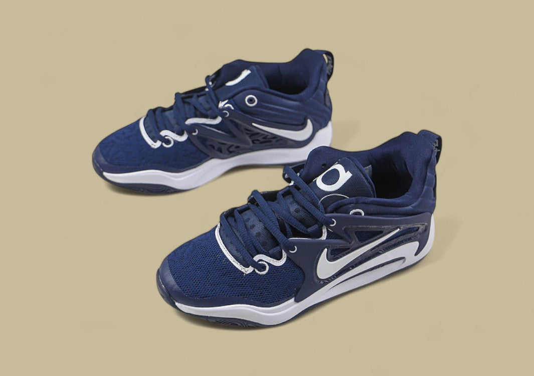 Nike KD Basketball Shoes Deep Navy Blue Upper with White Swoosh and Midsole for Elite Play
