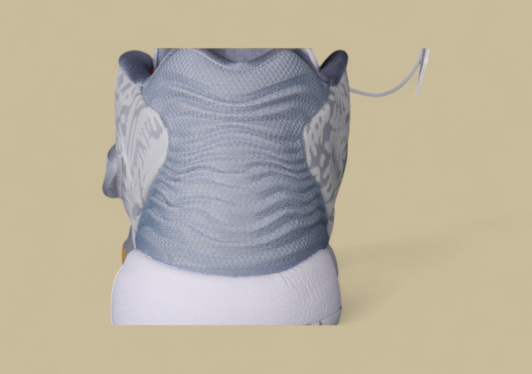 Nike KD Basketball Shoes Grey and White Camo Upper with Translucent Strap and Black Swoosh