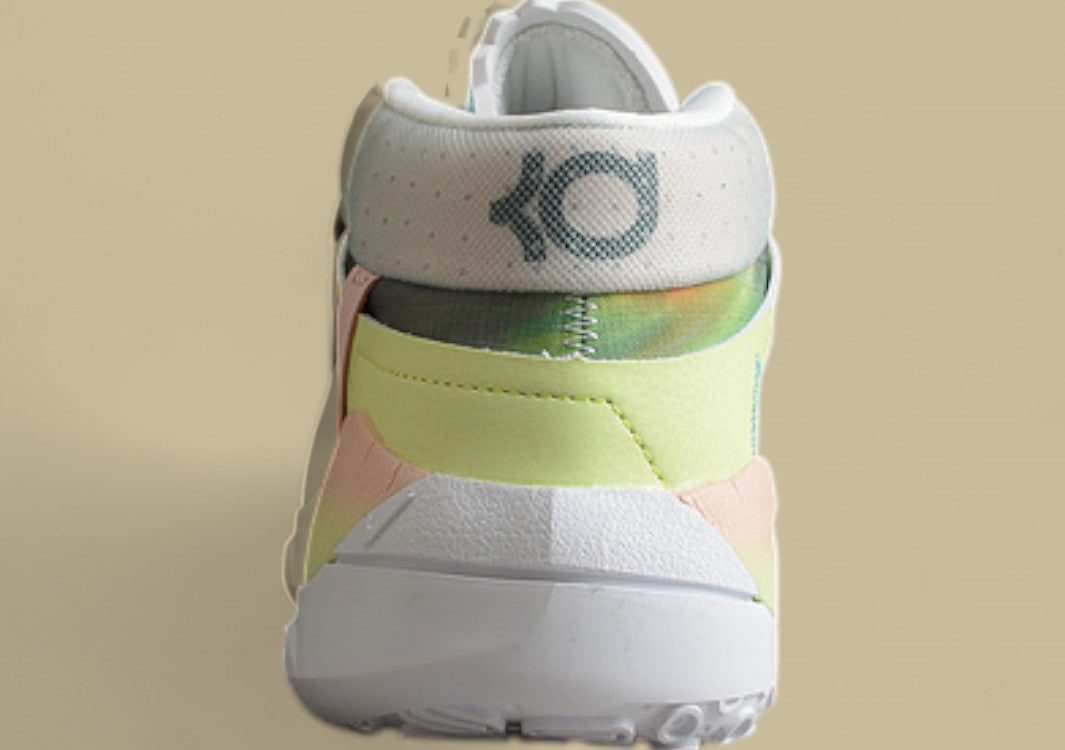Nike KD Basketball Shoes Pastel Green Pink & Yellow Gradient Upper with Aqua Blue Laces