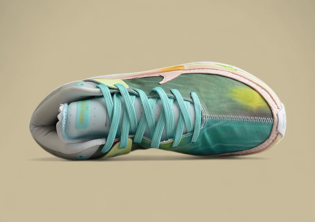 Nike KD Basketball Shoes Pastel Green Pink & Yellow Gradient Upper with Aqua Blue Laces