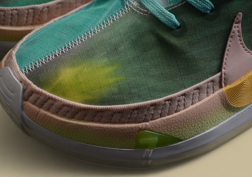 Nike KD Basketball Shoes Pastel Green Pink & Yellow Gradient Upper with Aqua Blue Laces