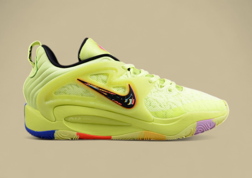 Nike KD Basketball Shoes Vibrant Volt Upper with Multi-Color Sole and Graphic Swoosh Detail