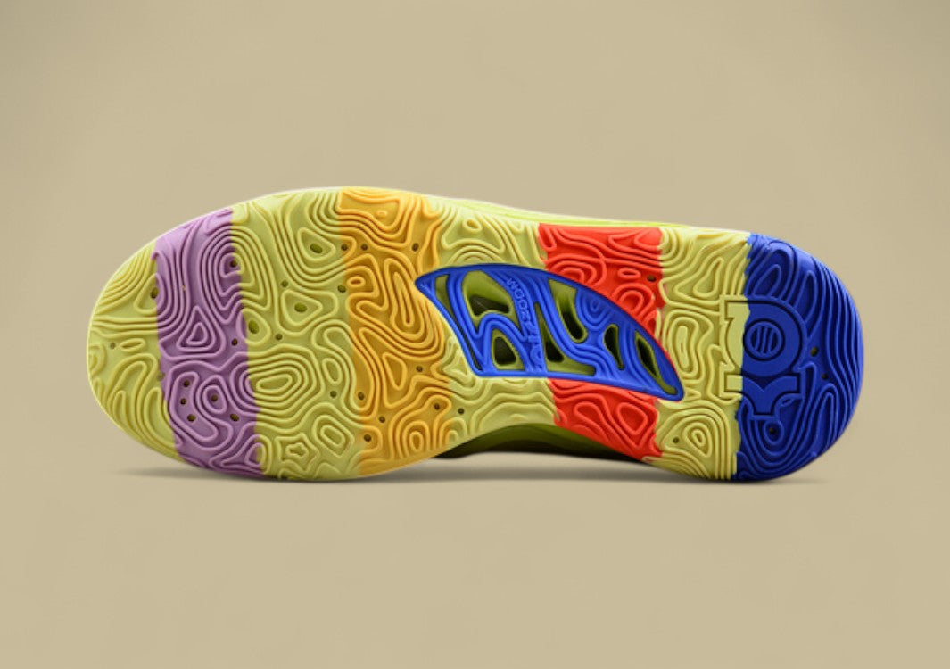 Nike KD Basketball Shoes Vibrant Volt Upper with Multi-Color Sole and Graphic Swoosh Detail