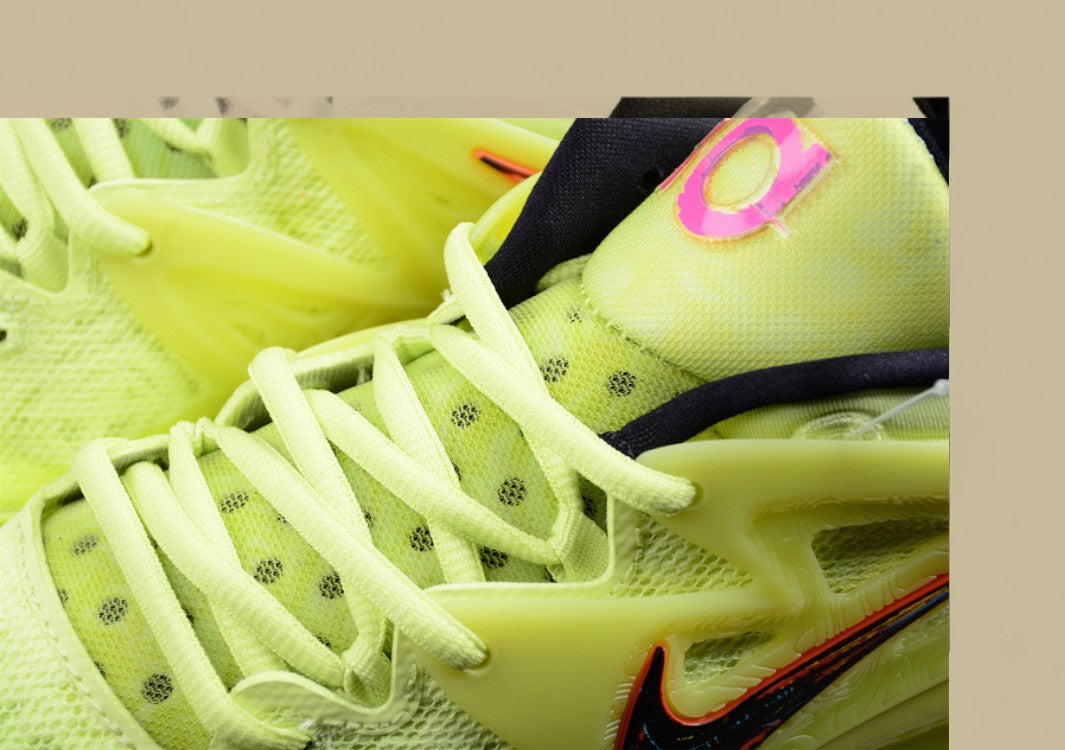 Nike KD Basketball Shoes Vibrant Volt Upper with Multi-Color Sole and Graphic Swoosh Detail