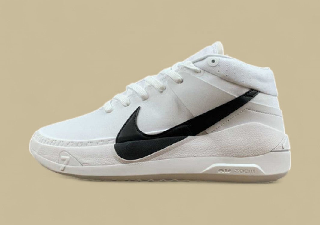 Nike KD TB Basketball Shoes Clean White Upper with Bold Black Swoosh and Zoom Air Cushioning