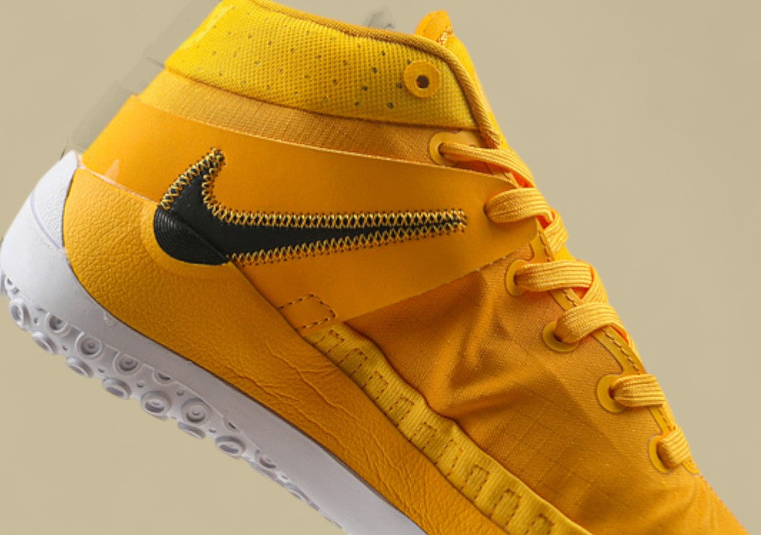 Nike KD TB University Gold Basketball Shoes lack Swoosh & White Sole High-Top Design