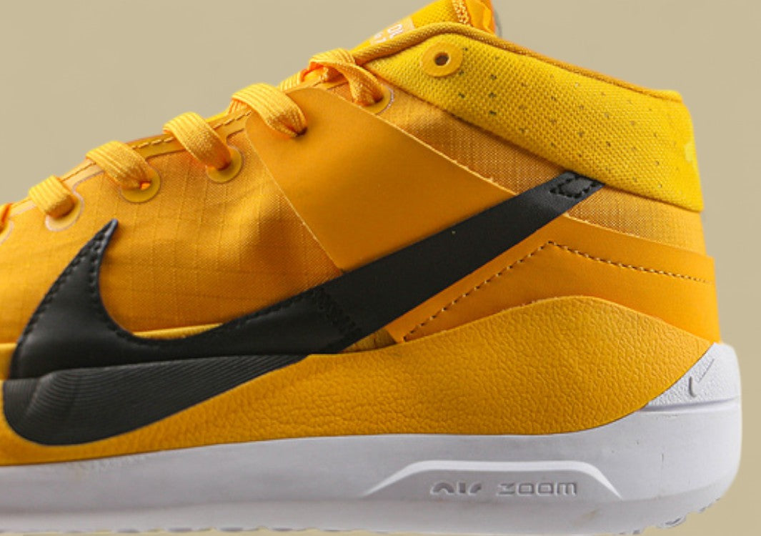 Nike KD TB University Gold Basketball Shoes lack Swoosh & White Sole High-Top Design