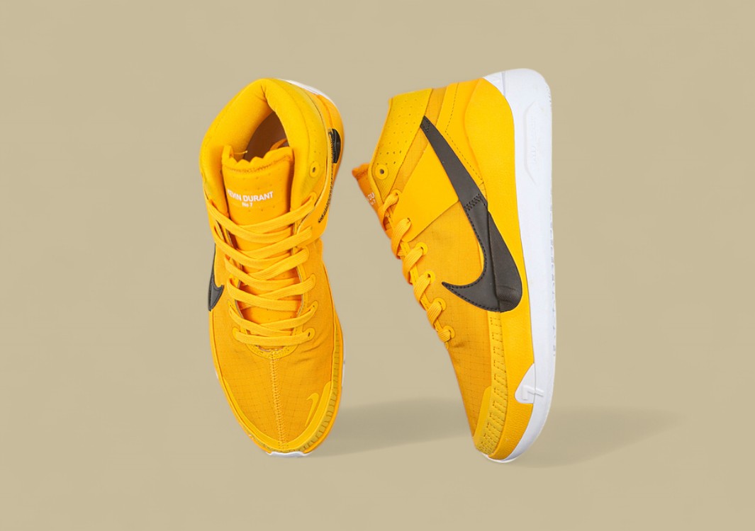 Nike KD TB University Gold Basketball Shoes lack Swoosh & White Sole High-Top Design