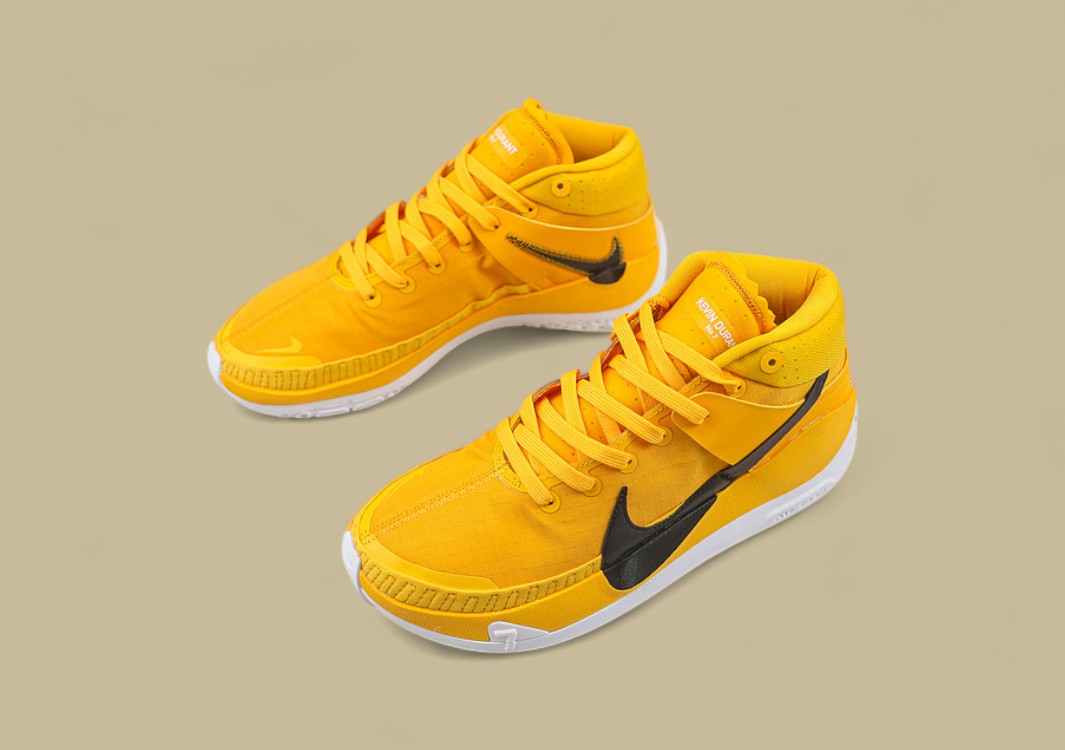Nike KD TB University Gold Basketball Shoes lack Swoosh & White Sole High-Top Design
