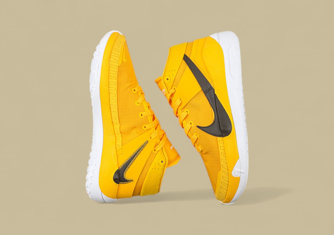 Nike KD TB University Gold Basketball Shoes lack Swoosh & White Sole High-Top Design