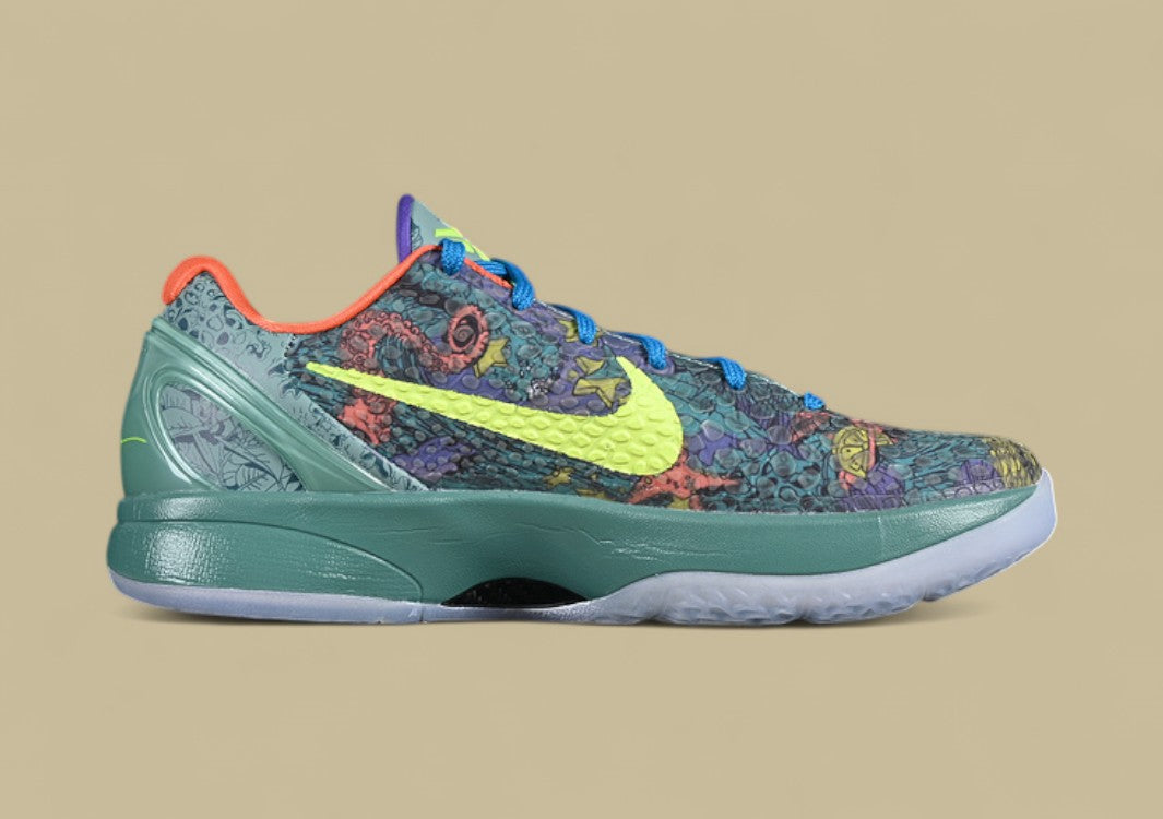 Nike Kob "Cannon Volt-Purple Venom-Turf Orange" Vibrant Low-Top Basketball Shoe With Multicolor Camouflage Graphic