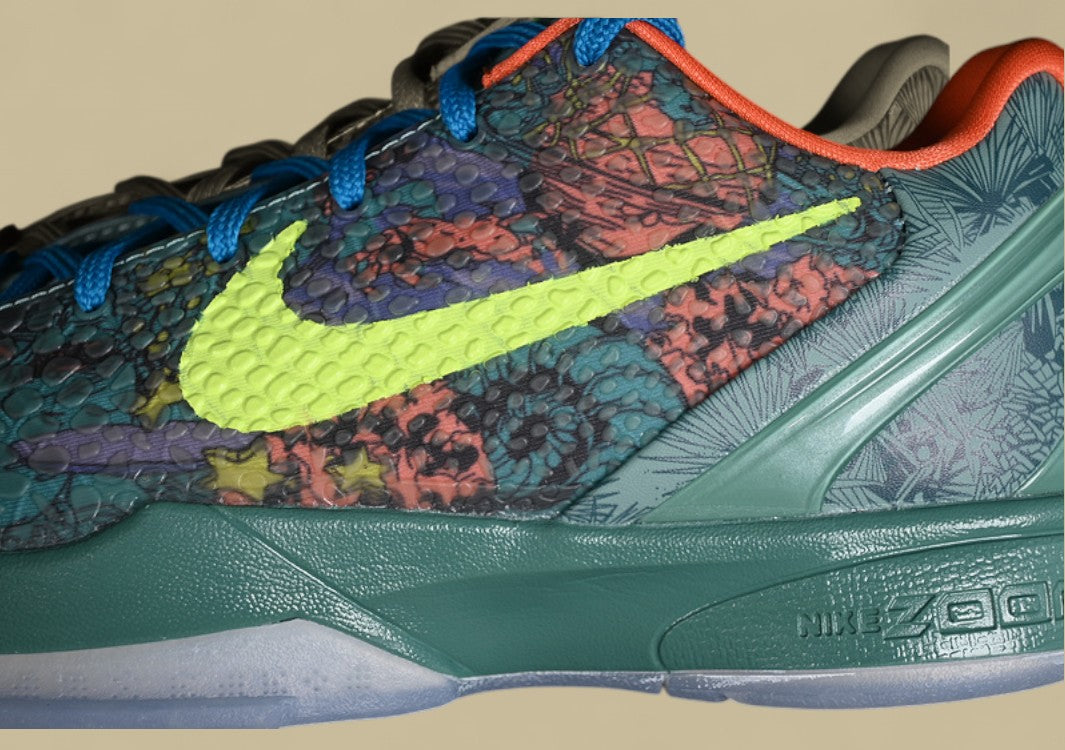 Nike Kob "Cannon Volt-Purple Venom-Turf Orange" Vibrant Low-Top Basketball Shoe With Multicolor Camouflage Graphic