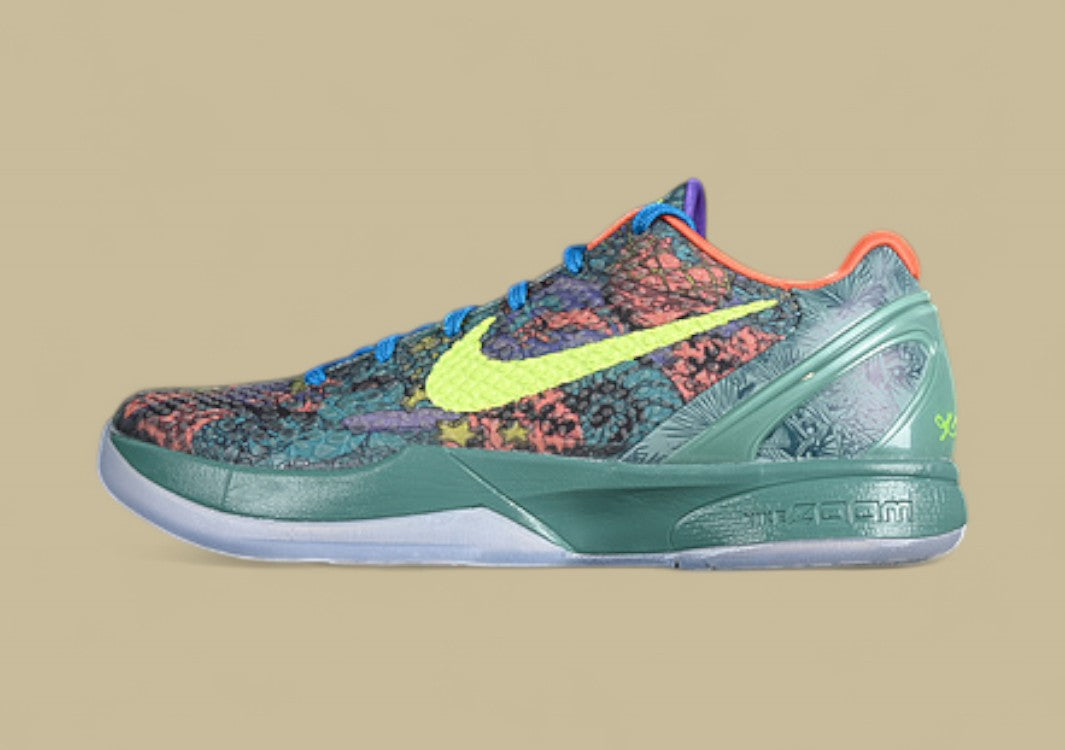 Nike Kob "Cannon Volt-Purple Venom-Turf Orange" Vibrant Low-Top Basketball Shoe With Multicolor Camouflage Graphic
