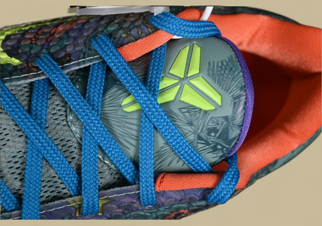 Nike Kob "Cannon Volt-Purple Venom-Turf Orange" Vibrant Low-Top Basketball Shoe With Multicolor Camouflage Graphic