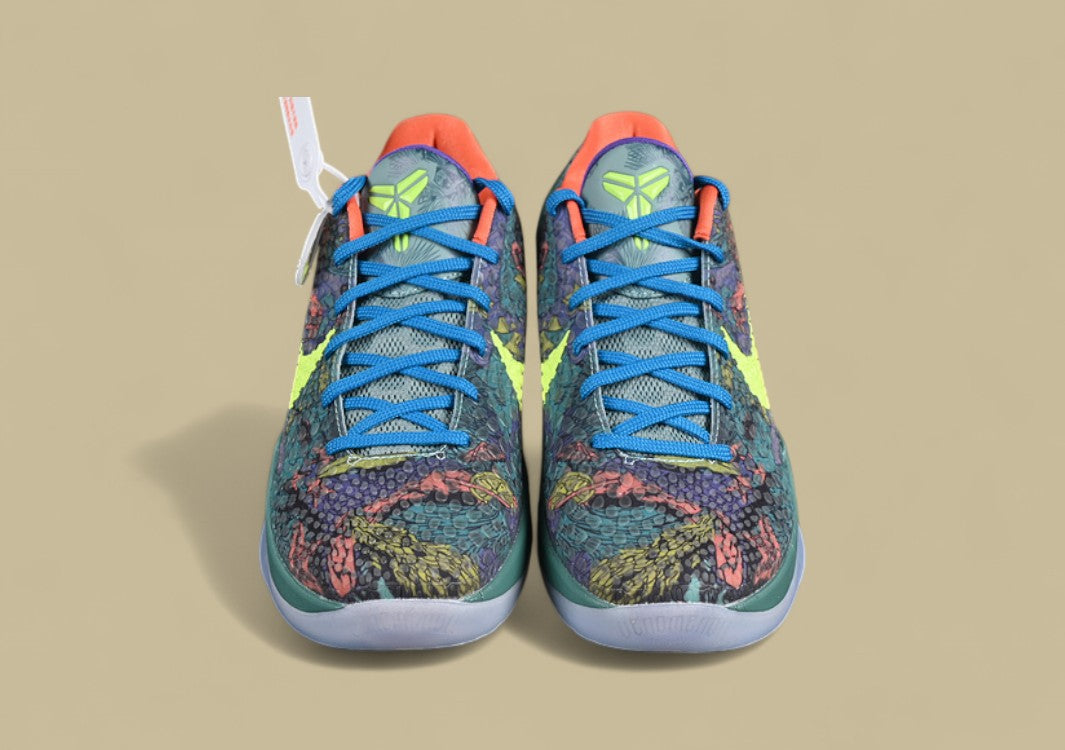 Nike Kob "Cannon Volt-Purple Venom-Turf Orange" Vibrant Low-Top Basketball Shoe With Multicolor Camouflage Graphic
