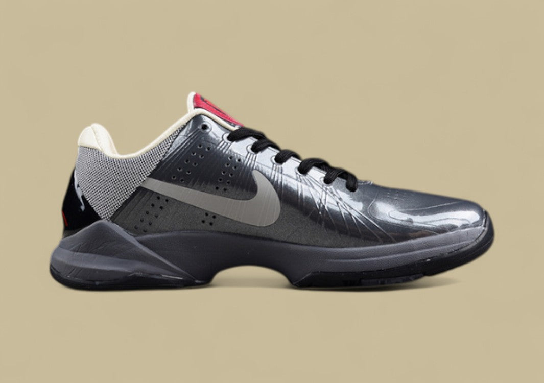 Nike Kobe Basketball Shoes Black Grey Sleek Low-top Design With Glossy Finish and Red Accents