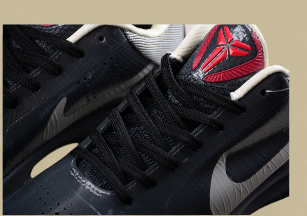 Nike Kobe Basketball Shoes Black Grey Sleek Low-top Design With Glossy Finish and Red Accents