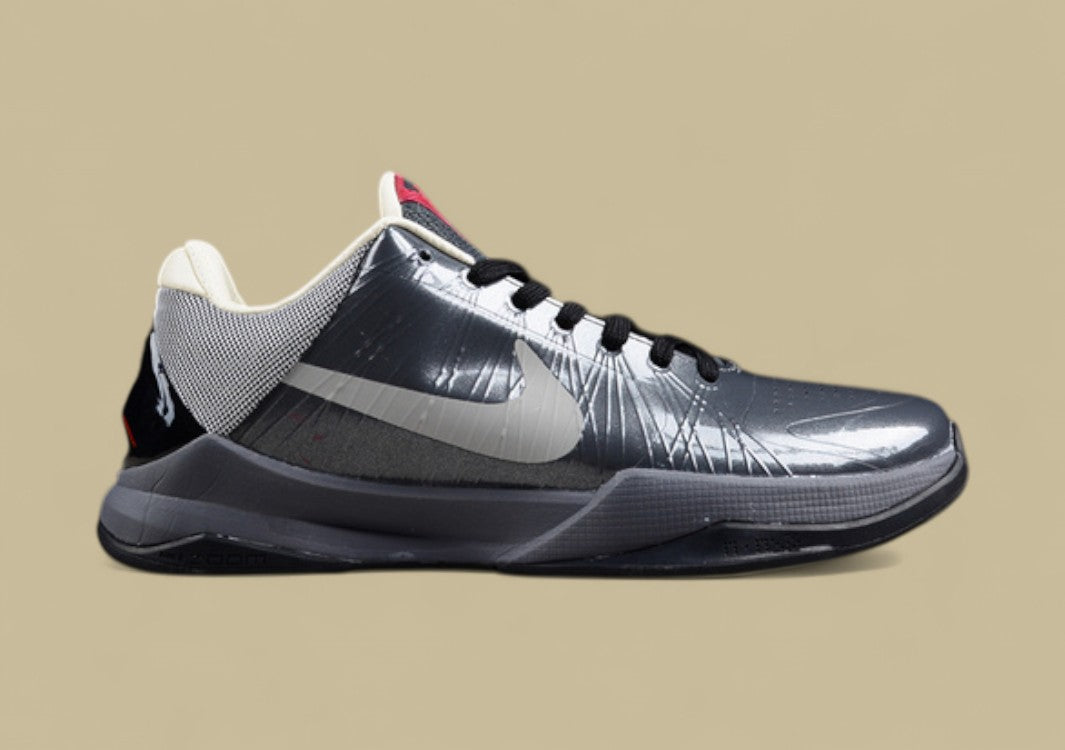 Nike Kobe Basketball Shoes Black Grey Sleek Low-top Design With Glossy Finish and Red Accents