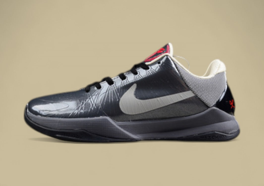 Nike Kobe Basketball Shoes Black Grey Sleek Low-top Design With Glossy Finish and Red Accents