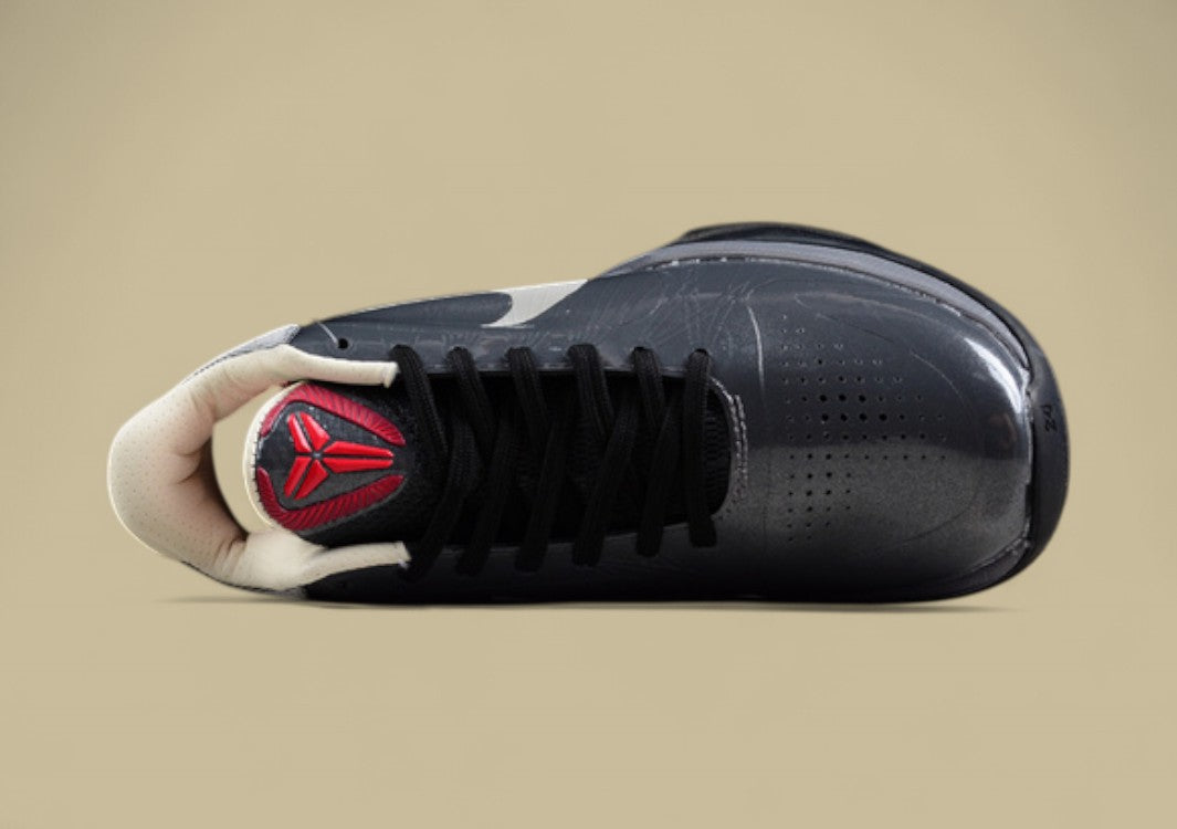 Nike Kobe Basketball Shoes Black Grey Sleek Low-top Design With Glossy Finish and Red Accents