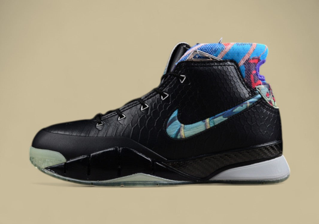 Nike Kobe Black Multi-color Wolf Grey Premium Snake Texture With Colorful Collar and Grey Sole