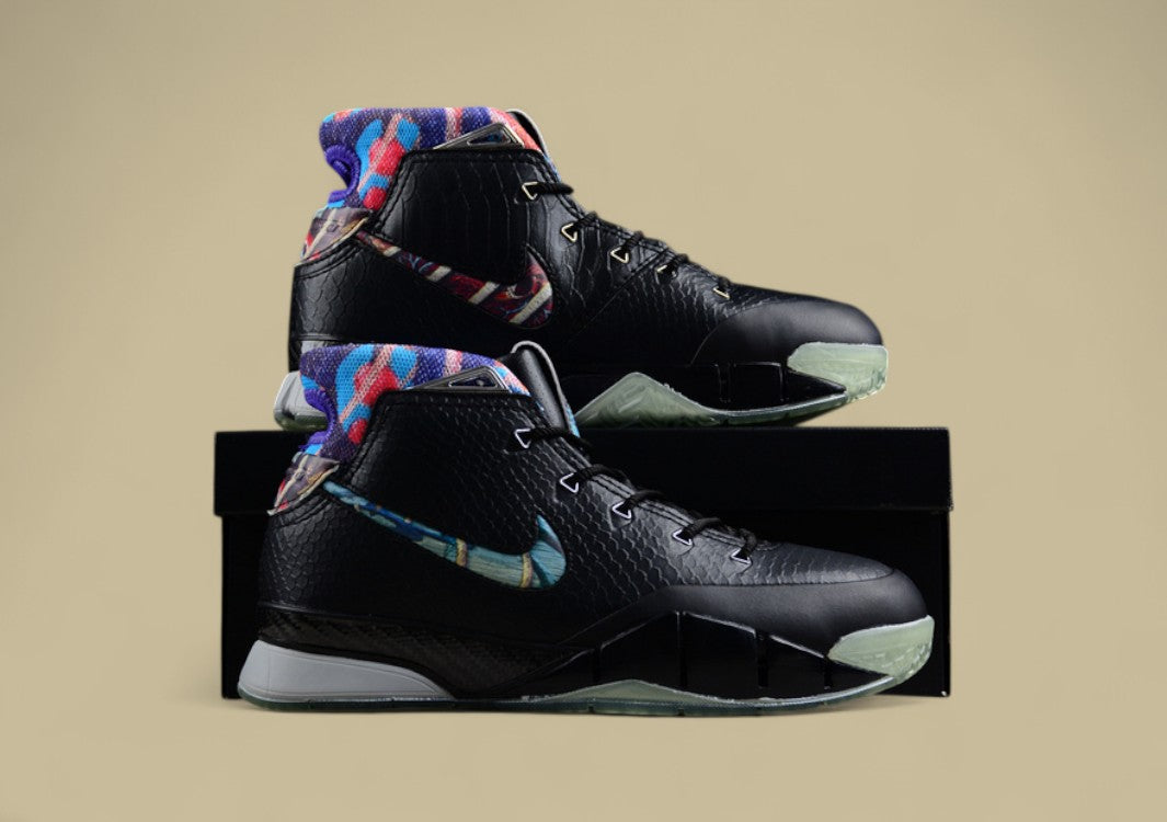 Nike Kobe Black Multi-color Wolf Grey Premium Snake Texture With Colorful Collar and Grey Sole