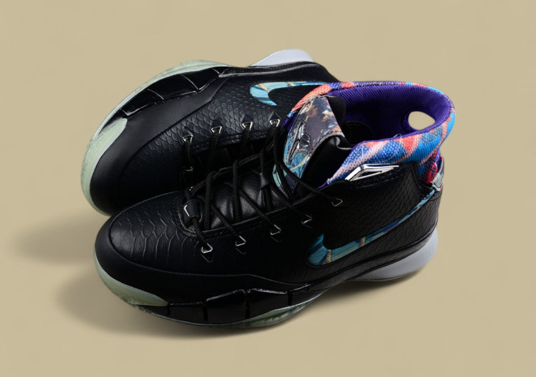 Nike Kobe Black Multi-color Wolf Grey Premium Snake Texture With Colorful Collar and Grey Sole