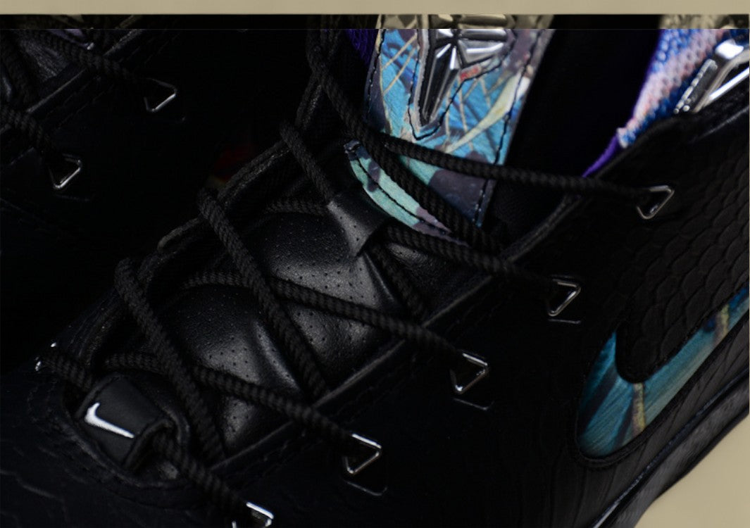 Nike Kobe Black Multi-color Wolf Grey Premium Snake Texture With Colorful Collar and Grey Sole