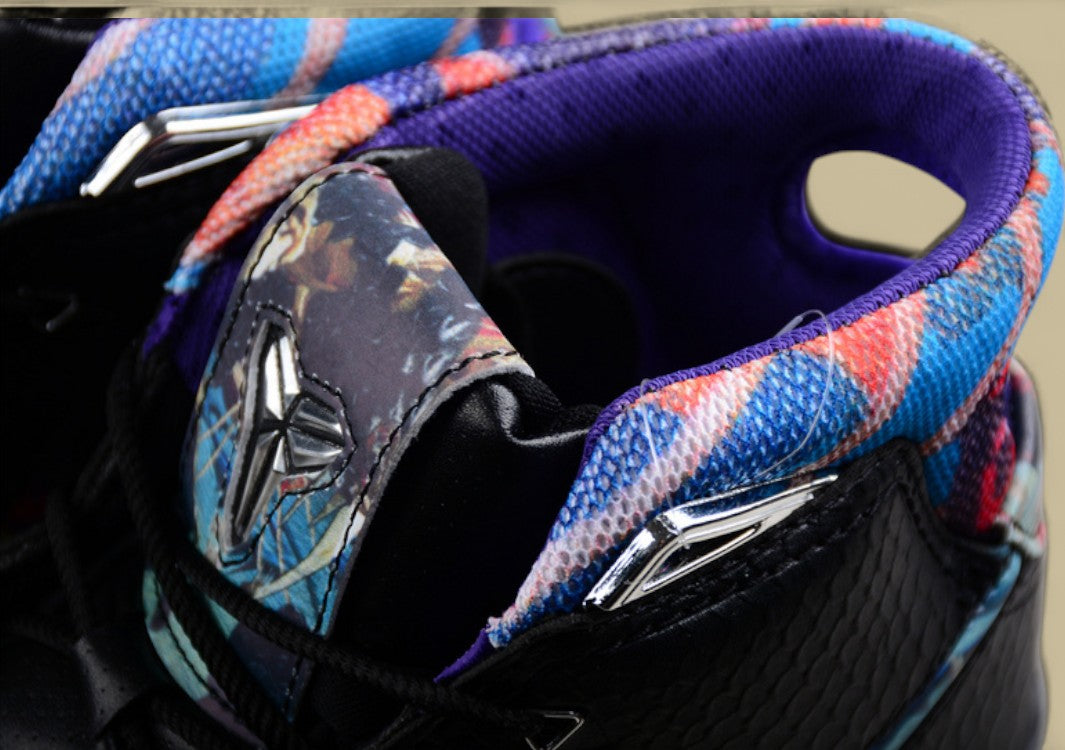 Nike Kobe Black Multi-color Wolf Grey Premium Snake Texture With Colorful Collar and Grey Sole