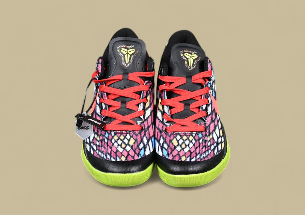 Nike Kobe Black Orange Green Red Colorful Mosaic Upper With Bright Volt Sole and Swoosh