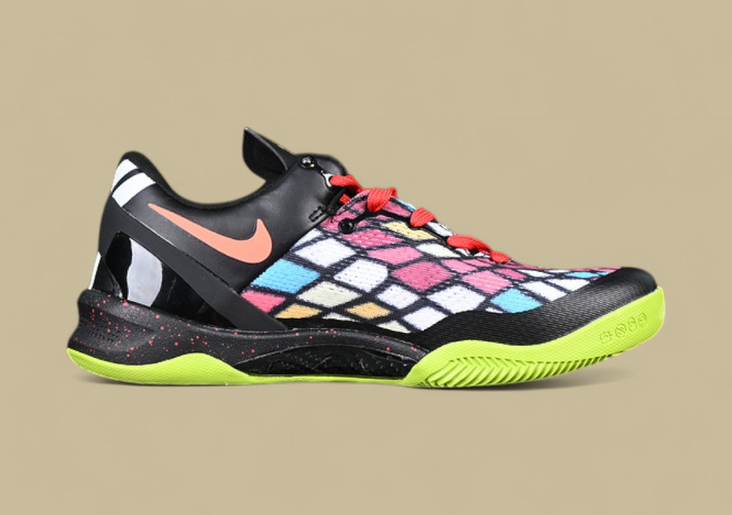 Nike Kobe Black Orange Green Red Colorful Mosaic Upper With Bright Volt Sole and Swoosh