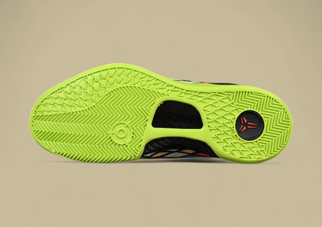 Nike Kobe Black Orange Green Red Colorful Mosaic Upper With Bright Volt Sole and Swoosh
